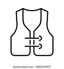 Life jacket icon. Safety and personal flotation device line symbol. Black and white.