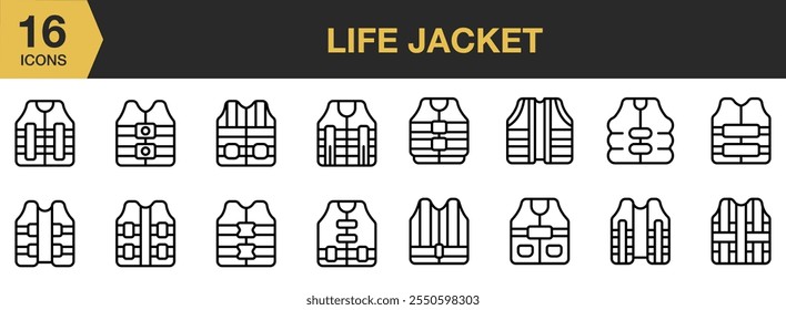 Life Jacket icon set. Outline icons vector collection.