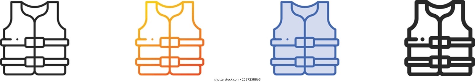 Schwimmwesten-Symbol.Dünn linear, Farbverlauf, blauer Strich und kräftiges Style-Design einzeln auf weißem Hintergrund