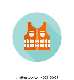 Life jacket isolated vector round flat icon with long shadow on white background