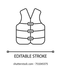 Life jacket linear icon. Boating life vest. Contour symbol. Vector isolated outline drawing. Editable stroke