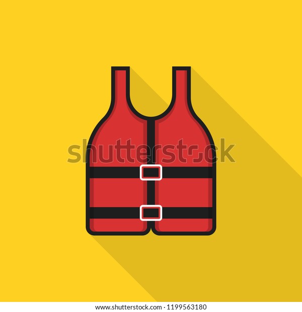 Life jacket with long shadow on yellow background,\
flat design style