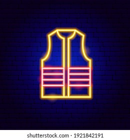 Life Jacket Neon Sign. Vector Illustration of Lifebelt Promotion.