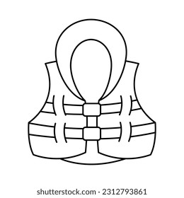 Life jacket outline doodle icon drawing. Black and white vector illustration on white background.