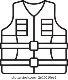life jacket outline icon vector on white background