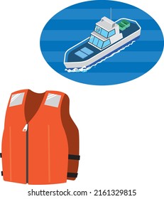 Life jacket and ship illustration