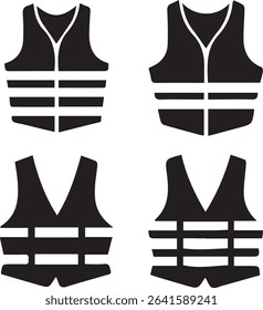 Life Jacket Silhouette Icon Set  Safety Vest Vector Collection for Water Sports