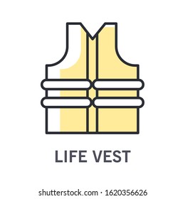 Life jacket vector isolated icon, life vest, water protective wear, help and lifesaver. Inflatable preserver, buoyancy aid, logo template. Floating and hydro clothes, saving equipment or garment