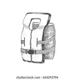 Life jacket. Vector sketch objects isolated on white background.