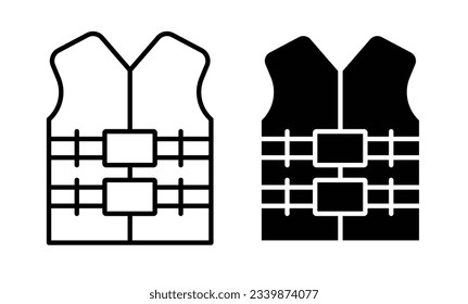 life jacket vector symbol. high visibility safety vest icons set in black line style