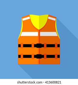 Life jacket, Life Vest simple flat vector icon orange color.