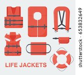 Life jackets set, Flat design of different types of floatation devices, vector illustration