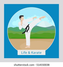 Life and karate circle icon with logo. Vector illustration