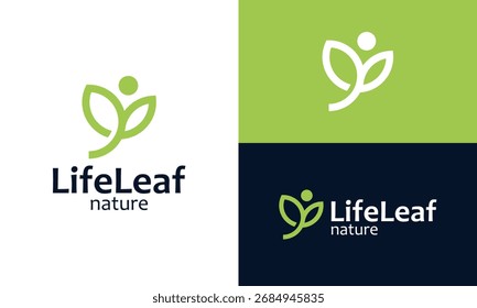 Diseño de logotipo de hoja de vida. Diseño de Vector de concepto de personas Abstractas con ícono gráfico de símbolo de hoja