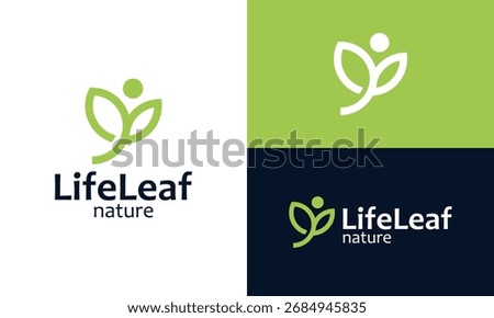 Life leaf logo design. Abstract people concept vector design with leaf symbol graphic icon