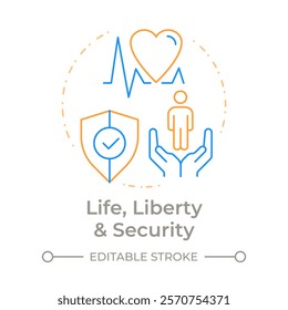 Life, liberty and security duo tone concept icon. Human rights, social democracy. Round two color outline illustration. Abstract vector design. Easy to use in infographic, presentation