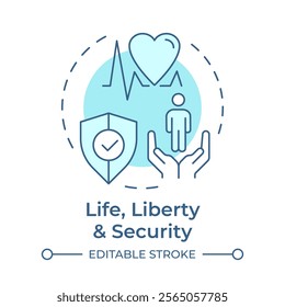Life, liberty and security soft blue concept icon. Human rights, social democracy. Round shape line illustration. Abstract idea. Graphic design. Easy to use in infographic, presentation