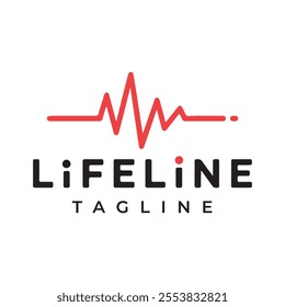 Life Line Logo Design for Medical Health Care - Red Heartbeat Symbols Vector Illustration