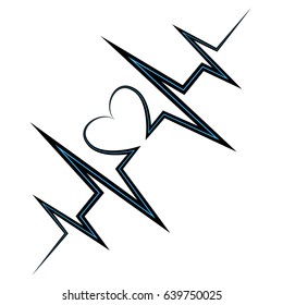 Life line. Symbol heart. Gray heart icon with sign heartbeat. Vector illustration. Heart sign in flat design.