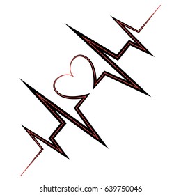 Life line. Symbol heart. Gray heart icon with sign heartbeat. Vector illustration. Heart sign in flat design.