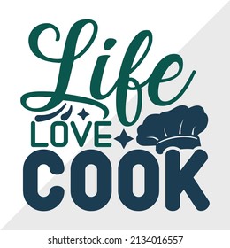 Ilustración de vectores imprimibles Life Love Cook