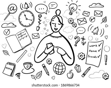  life in the modern world, linear drawing. Doodle style