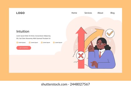Life navigation web or landing. Personal progress and finding purpose in life. Character achieving goals, embracing authenticity, and overcoming challenges. Flat vector illustration