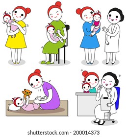 Life with a newborn baby illustration set
