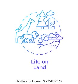 Life on land blue gradient concept icon. Forest animals, ecology. Mammals, wildlife. Round shape line illustration. Abstract idea. Graphic design. Easy to use in infographic, presentation