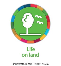 Life on Land Icon - Goal 15 out of 17 Sustainable Development Goals set by the United Nations General Assembly, Agenda 2030. Vector illustration in paper cut style, EPS 10, editable