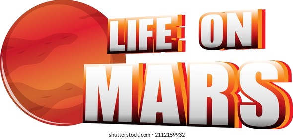 Life on Mars word logo design with Spaceship  illustration