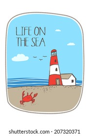 life on the sea card with lighthouse
