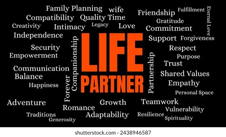 Life partner - Typography graphic work, consisting of important words and concepts in the business world.