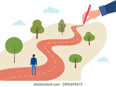 Life path concept. Business way, plan or strategy. New opportunities and self development, life changing decision. New road to destination vector illustration.