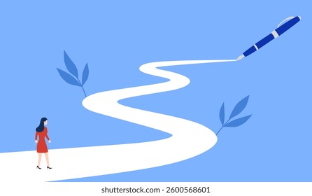 Life path concept. Business way, plan or strategy. New opportunities and self development, life changing decision. New road to destination vector illustration.