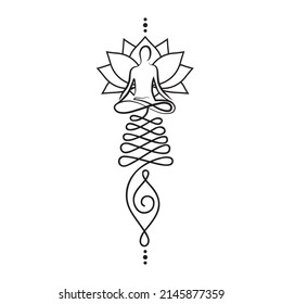 Life path symbol with lotus flower and meditative person