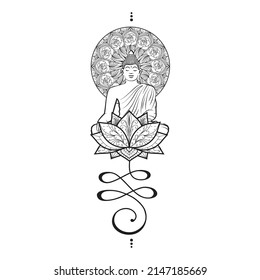 Life path symbol with lotus flower and Buddha