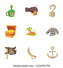 Life of a pirate icons set. Cartoon set of 9 life of a pirate vector icons for web isolated on white background