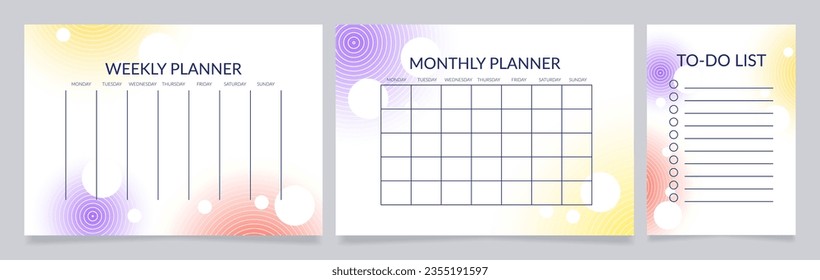 Life planner worksheet design template set. Printable goal setting sheet. Editable time management sample. Scheduling page for organizing personal tasks. Lato Regular, Light fonts used