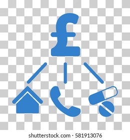 Life Pound Expenses vector icon. Illustration style is a flat iconic cobalt symbol on a transparent background.