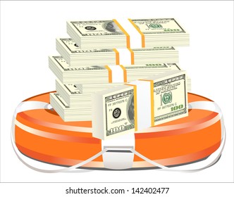 A life preserver filled with money, symbolizing financial aid