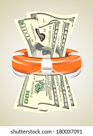 A life preserver filled with money, symbolizing financial aid