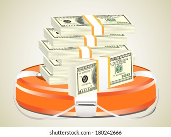 A life preserver filled with money, symbolizing financial aid