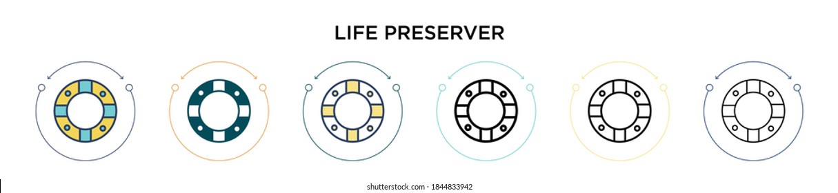 Life preserver icon in filled, thin line, outline and stroke style. Vector illustration of two colored and black life preserver vector icons designs can be used for mobile, ui, web