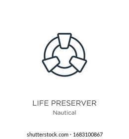 Life preserver icon. Thin linear life preserver outline icon isolated on white background from nautical collection. Line vector sign, symbol for web and mobile