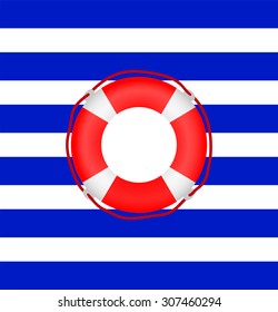 life preserver on a background of stripes
