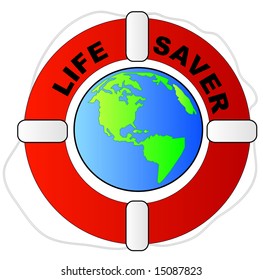 life preserver surrounding the earth - global protection concept