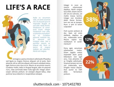 Life race infographics with ambitions, conflicts and interests, competitive behavior, leadership, dominant persons vector illustration