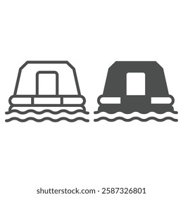 Life raft boat line and solid icon, emergency service concept. Vector graphics. Water rescue inflatable boat sign on white background, outline style icon for mobile or web design