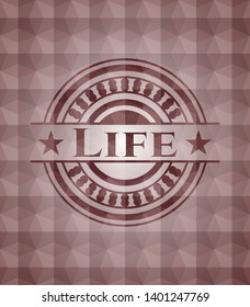 Life red emblem with geometric pattern background. Seamless.